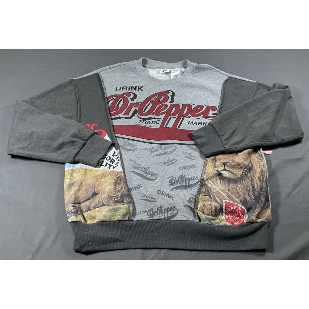 Dr Pepper Men Graphic Crewneck Sweatshirt Gray Lion Vigor Vitality S RPP101AMNWT